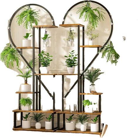 Soporte para plantas de 6 niveles, dimensiones 112x28x165 cm, peso 18 kg, material MDF y metal, color negro y marrón. (1/5)