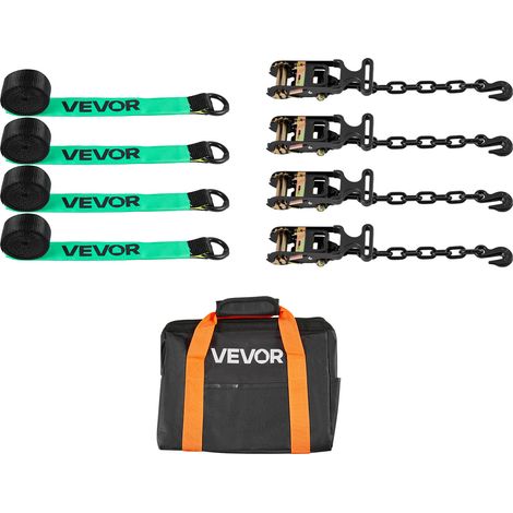 VEVOR Kit de Amarre de Calzo de Ruedas 50,8 x 3048 mm, Correas de Amarre para Rueda con Gancho Resistente, Resistencia a la Rotura de 4540 kg, Carga de Trabajo de 1512 kg, para ATV, SUV, Remolques