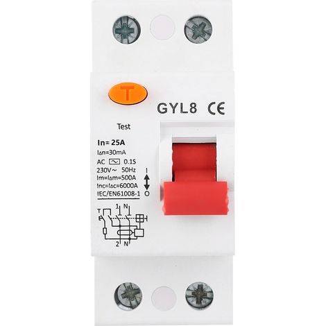 Disjoncteur différentiel GYL8 2P 25A 230VAC, protection de fuite à la terre, interrupteur automatique de sécurité électrique, dispositif de coupure pour tableau, paquet de 2 (1/5)
