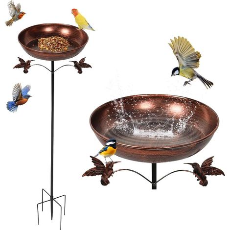 Abreuvoir Oiseaux Extérieur, 81cm Métal Bain d'oiseaux avec Base Stable 5 Broches, Mangeoire Oiseaux Exterieur sur Pied pour Oiseaux Sauvages, Jardin, Terrasse et Balcon（Brun）