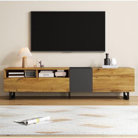 Mobile TV 170x36,5x42 cm in legno grigio scuro e naturale, con contenitore FloraGrace (1/5)