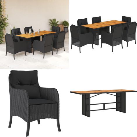 7-tlg. Garten-Essgruppe mit Kissen Schwarz Poly Rattan - Gartenmöbel - Outdoor-Möbel - Essgruppe - Gartenset - Rattanmöbel - Home & Living (1/5)