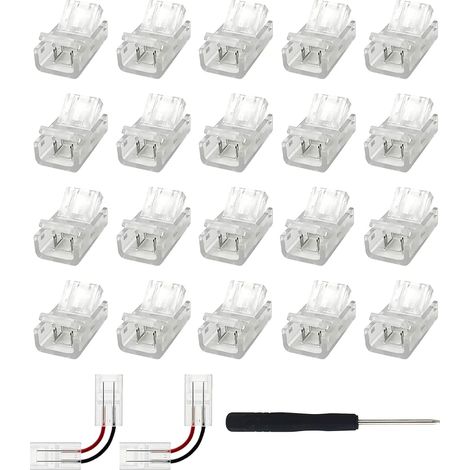 22 Pièces 8mm Connecteurs LED 2 Broches, Connecteur d'éclairage à Bande LED Sans Soudure Forme de L Pour SMD 3528 2835 LED Strip (Avec Tournevis) (1/5)