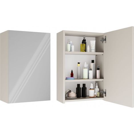 Mobiletto da bagno sospeso con specchio sopra il lavabo, 1 anta, 1 anta, color cashmere (1/5)