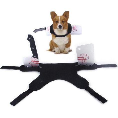 Costume d'Halloween pour animaux de compagnie : gilet ensanglanté avec couteau pour chiens et chats, accessoire de cosplay horrifique, taille L (1/4)