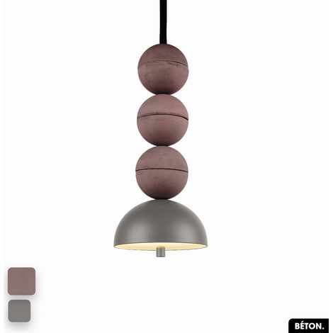 Lampe de suspension en béton - BOSFOR CONCRETE LILAS - GRIS 3 BALLES LED 14W (1/2)
