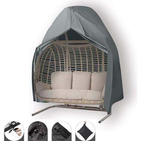 Waterproof 210D polyester taffeta egg-shaped hanging chair cover for patio, 230 x 200 cm, gray.