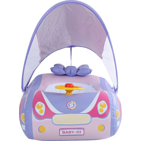 Bouée gonflable pour bébé en forme de voiture avec klaxon et pare-soleil, rose, pour les enfants de 1 à 4 ans. (1/5)
