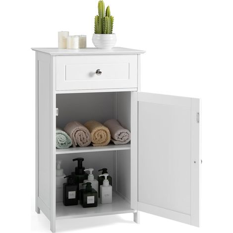 COSTWAY Mobile da Pavimento per Bagno, Armadio da Bagno con Ripiano Regolabile in 3 Posizioni Cassetto, Mobile Multifunzionale per Bagno Soggiorno e L'ingresso, 43x34x77 cm (1/5)