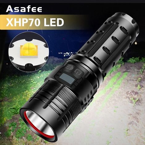 Lampe de poche rechargeable USB  lumens, lampes de poche LED super lumineuses XHP70 avec lampe de poche zoomable, étanche,affichage intelligent, le camping(pile non incluse) (1/5)