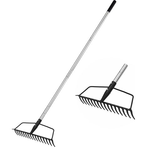 Heavy Duty Carbon Steel Garden Rake Arc Rake with Adjustable Handle Stainless Steel Long Hand Rake for Loosening Floor Leveling and Collecting (1/5)