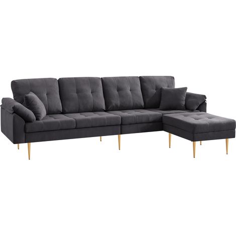 Divano 4 posti in velluto a coste grigio scuro con pouf modulabile 250 cm HOMVRA (1/5)