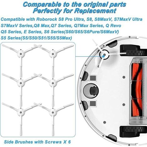 Confezione da 6 spazzole laterali di ricambio per aspirapolvere robot Xiaomi Roborock S8 S8 Plus S8 Pro Ultra S5 Max S6 S60 S65 S5 S50 S51 S55