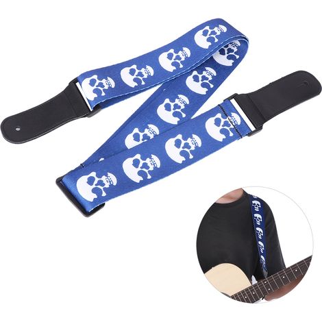 Sangle de Guitare en Cuir Bleu avec Tête de Mort pour Basse, Acoustique et Ukulélé (1/5)