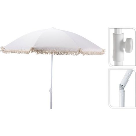 Parasol de plage crème avec pompons, ø160 x 200 cm