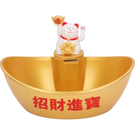 Assiette déco chat blanc porte-bonheur Feng Shui, bol à bonbons avec bras oscillant, rotation yuanbao, panneau solaire, pour boutique (1/5)