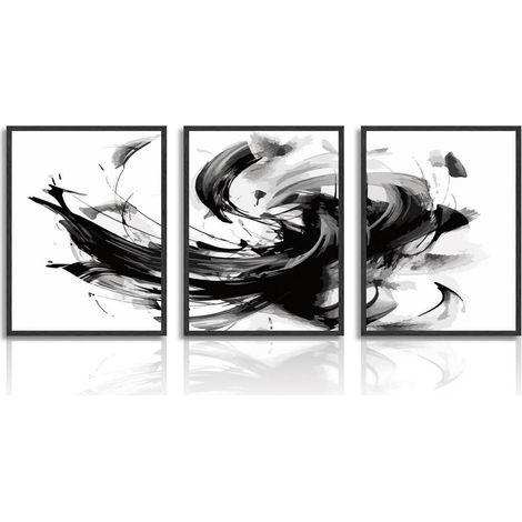Abstrakte Wandkunst 3er Set Schwarz Weiß 30x40cm Leinwand ungerahmt (1/5)