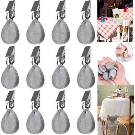Poids de nappe pour l'extérieur - Poids de nappe - Cintres de nappe - Cintres de nappe lestés - 12 pièces - pour l'extérieur - avec pince en acier - poids de nappe avec clips - pour famille - fête - c (1/5)