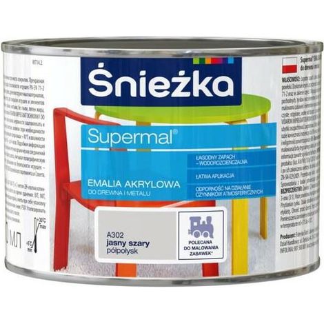 Supermal Acryl-Emaille für Holz und Metall A302 Hellgrau Seidenglanz 0,4 l (1/2)