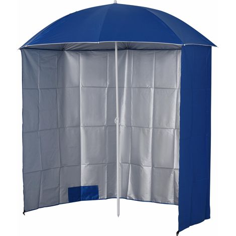 Parasol de plage bleu polyester 2,2 x 2,2 m avec panneau latéral, protection solaire pour bord de mer. (1/5)
