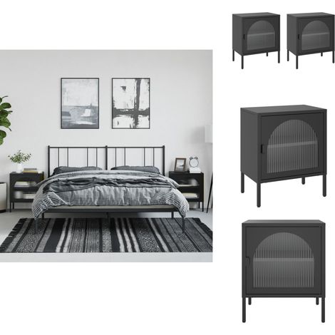 Nachttische 2 Stk. Schwarz 50x35x60 cm Glas und Stahl - Nachttisch - Wohnzimmer Deko - Schlafzimmermöbel - Sideboard - Regal (1/5)