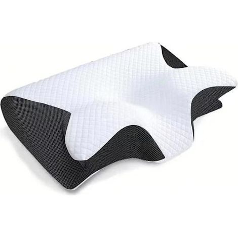Oreiller cervical viscoélastique, oreiller orthopédique ergonomique 2 en 1 pour soulager les douleurs cervicales, oreiller de soutien profilé, 1 pièce, noir clair (prix réduit)-AquaForge (1/5)