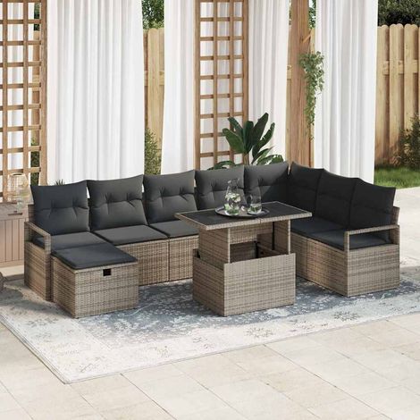 Teenpull – Gartensofa-set 9 Stk. Grau Poly-Rattan (1/5)