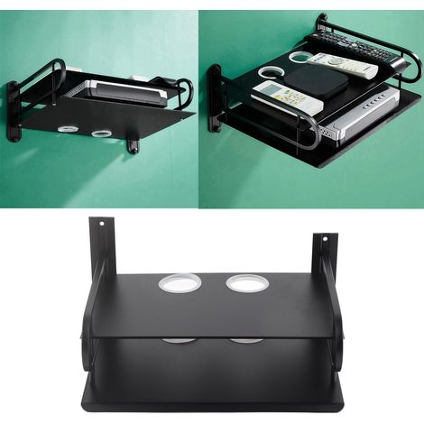 Étagère Murale Flottante Double Couche pour TV, Routeur, Boîte DVD - Support de Rangement pour Câbles et Appareils Ménagers
