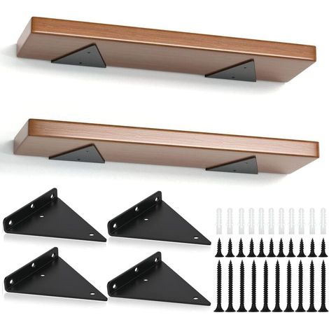 Set of 4 triangular shelf brackets, 14cm iron floating shelf brackets, metal wall-mounted shelf brackets for DIY open shelving - RWE Fixing bracket