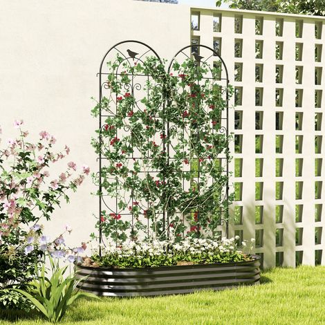 Support pour plantes grimpantes avec oiseaux lot de 2 treillis de jardin pour légume vigne métal fleur 50 x 180 cm noir