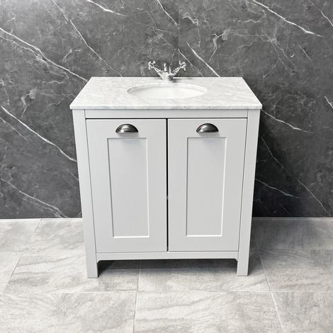 Salisbury Traditional Vanity Unit 800mm Light Grey with Marble Worktop & Basin, No Tap (1/5)