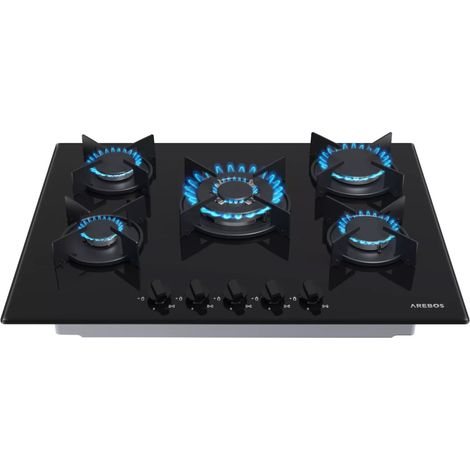 AREBOS gas hob 5 burners glass ceramic incl. pot rack & ignition fuse Autarkic Suitable for natural gas or propane gas Gas cooker Gas cooker (1/5)