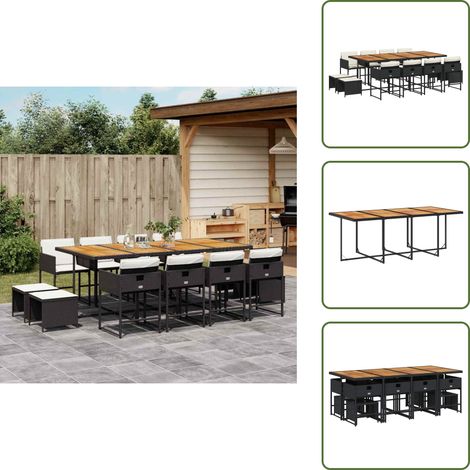 Cuscini per sedie - vidaXL Set da Pranzo da Giardino 13pz con Cuscini Nero in Polyrattan - Cuscini per sgabelli