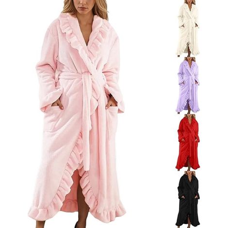 Bata de mujer, larga de lana, bata gruesa con capucha, bata informal para otoño e invierno, pijama cálido y suave, talla M (1/5)