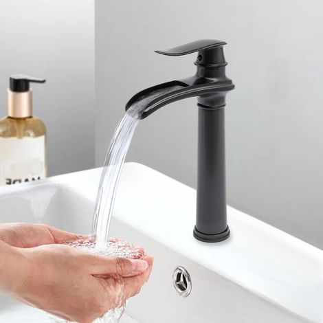Robinet de salle de bain cascade en laiton antique de noir Robinets de lavabo en laiton, robinet avec robinet à levier unique antique pour salles de bains, cuisines, douches, lavabos (1/5)
