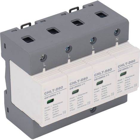 Parafoudre CHLT-D80 4P AC385V 40-80KA, module débrochable, protection surtension triphasée. (1/5)