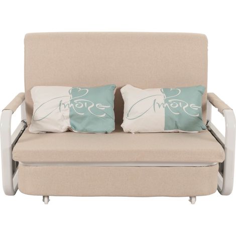[NEUWERTIG] Schlafsofa HHG-525, Schlafcouch Couch Sofa, Schlaffunktion Bettkasten Liegefläche, 130x185cm Stoff/Textil beige