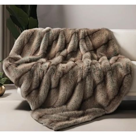 Costway – Plaid en fausse fourrure marron 153 x 203 cm – Doublure polaire douce – Design double face – Chaleur supérieure pour lit et canapé