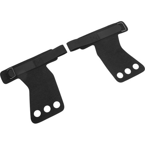 Lot de 2 protège-paumes en similicuir pour la gymnastique, poignées à trois doigts pour tractions et haltérophilie, noir (1/5)