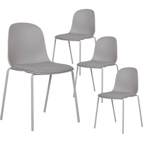 LENA - Lot de 4 Chaises Coque Polyester et Pieds Métal Gris Assise Mousse et Tissu (1/5)