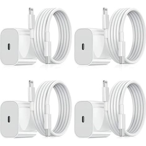 Chargeur rapide 20 W pour iPhone avec câble USB-C, adaptateur secteur PD, lot de 4 adaptateurs secteur blancs pour iPhone (1/5)