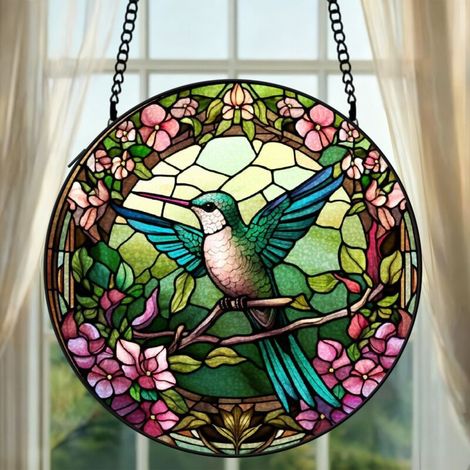 Attrape-soleil vitrail colibri 9 cm suspension fenêtre décoration lumineuse cadeau femme (1/5)