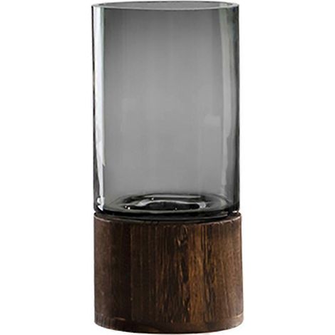 Vase minimaliste en verre avec support en bois – Accessoire de décoration élégant (1/4)