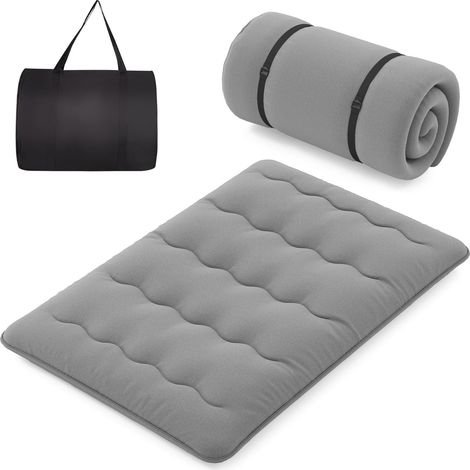 COSTWAY Materasso Futon Pieghevole, Materasso Portatile con Sacca da Trasporto per Camping, Materasso da Terra con Copertura Lavabile (Grigio,200 x 140 cm) (1/5)