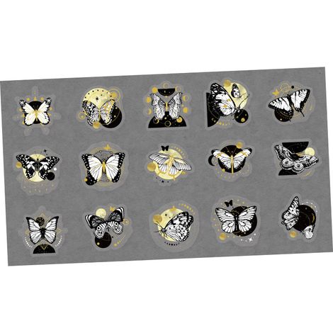 Lot de 30 autocollants laser dorés PET thème papillon, stickers manuel DIY pour scrapbooking, décorations variées pour albums créatifs (1/5)