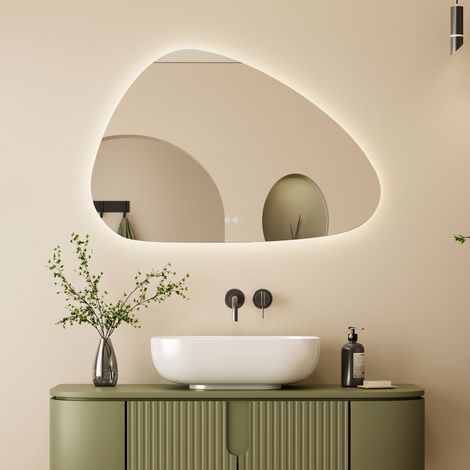 Auralum Max LED Badspiegel Badezimmer 80x60 cm Tropfenform Asymmetrischer Wandspiegel mit Beleuchtung, 3 Lichtfarben Dimmbar, Antibeschlag, IP67 (1/5)