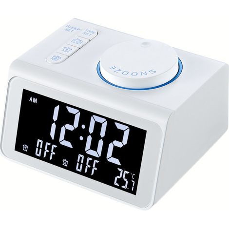 Radio Réveil Numérique - Affichage Grand Écran LCD 3,2 Pouces - Minuterie Veille FM 10 à 120 Min - Double Alarme - 5 Niveaux Luminosité - Prises USB Doubles - Alimentation Secteur/Piles - 1 Pièce (1/5)