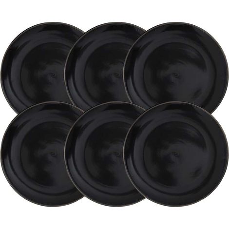 Set de 6 assiettes à dessert noires en céramique avec liseré doré (Ø20 cm) - EBENE (1/5)