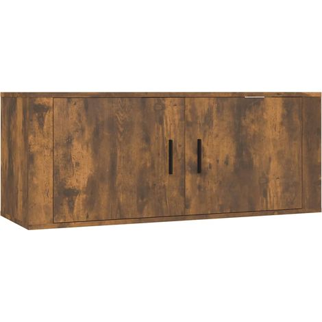 Mobile TV multimediale Mensola TV Credenza TV Sala da pranzo Soggiorno Camera da letto Parete Rovere fumé 100 x 345 x 40 cm Marrone 020028122