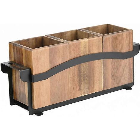 Bois cuisine ustensile support organisateur 3 compartiment ustensile support desktop bois spoon organisateur (1/5)